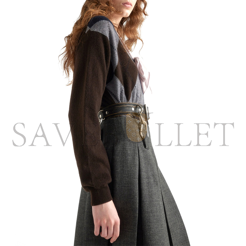 PRADA CASHMERE V-NECK ARGYLE SWEATER 269524